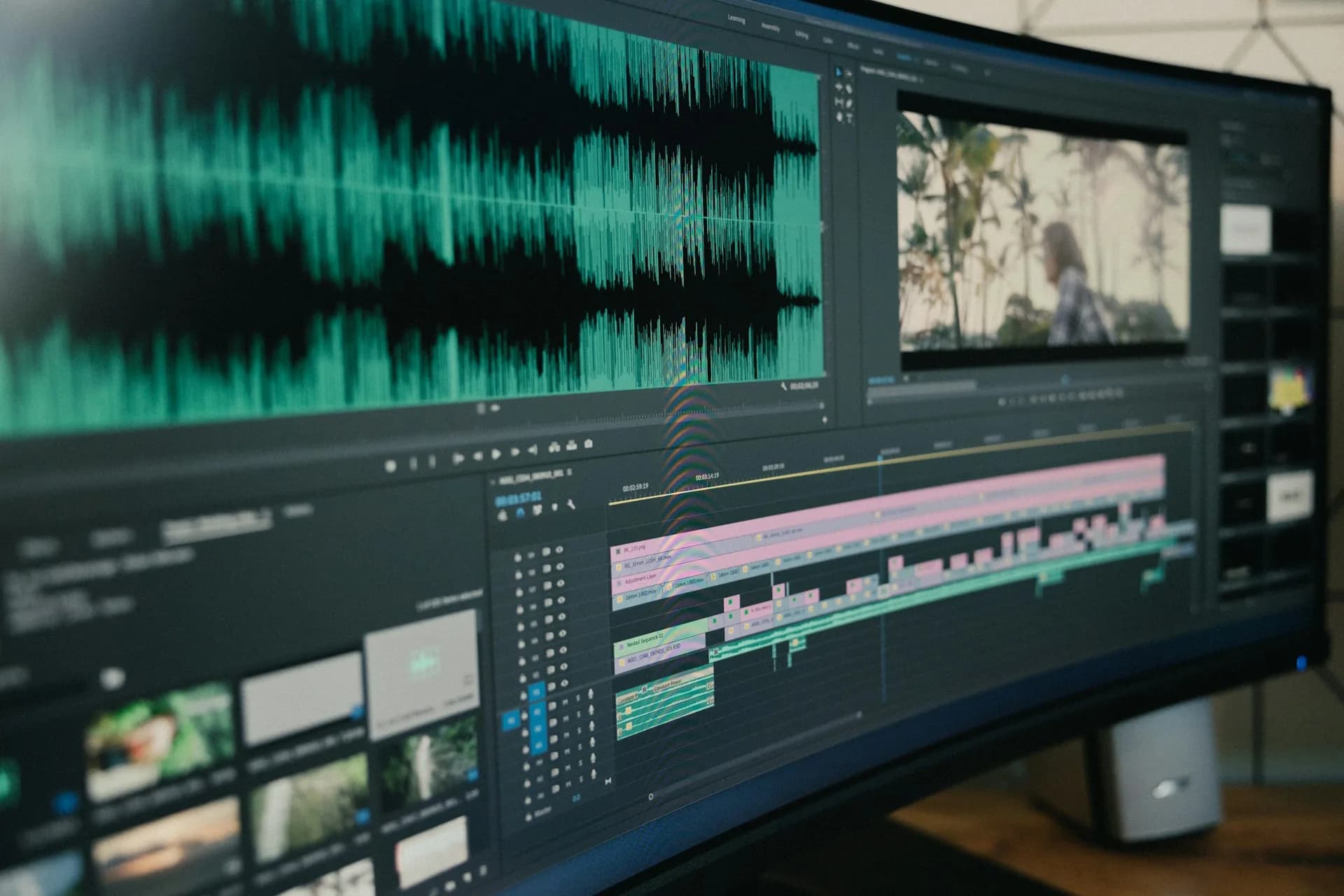 Monitor de producción en sesión de grabación de contenido profesional en estudio