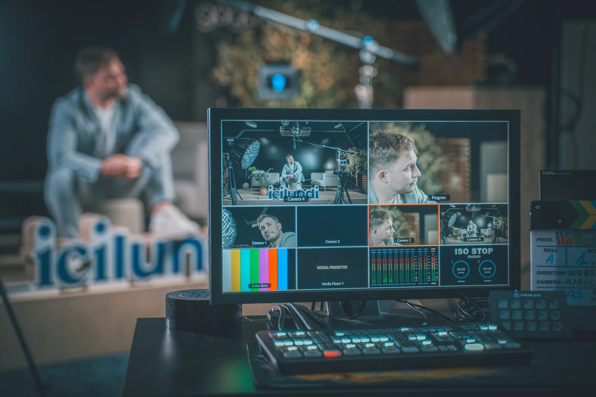 Monitor with multi-camera view and switcher for directing a live stream